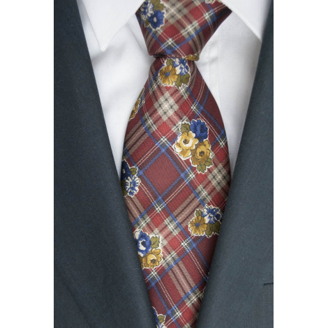 Krawatte Borbonese Zeichnung der Schottischen und der Blumen - 100% Reine Seide