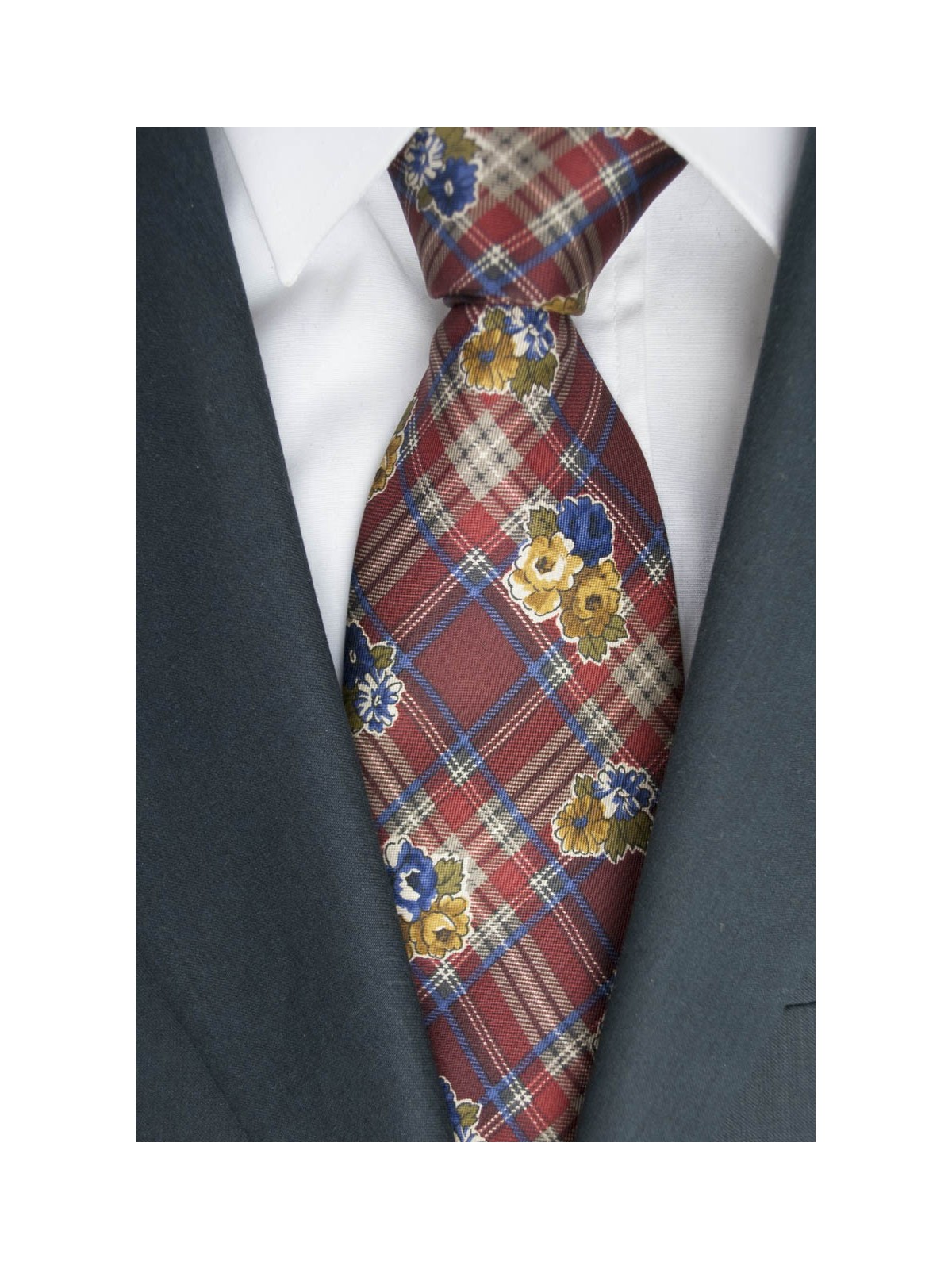 Cravatta Borbonese Disegno Scozzese e Fiori - 100% Pura Seta