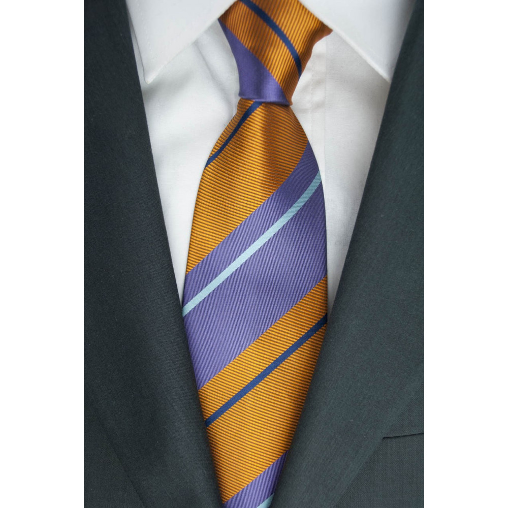 Krawatte Regimental in Orange und Lila - 100% Seide - Made in Italy