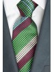 Regimental tie-Verde y Borgoña, de pata de gallo - 100% Pura Seda - Made in Italy