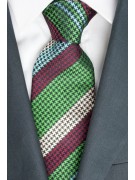 Krawatte Regimental Grün-und Bordeaux-Pied-de-Poule - 100% Reine Seide - Made in Italy