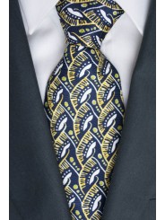 Tie Oliver Valentino Blue Fancy Yellow and White - 100% Pure Silk