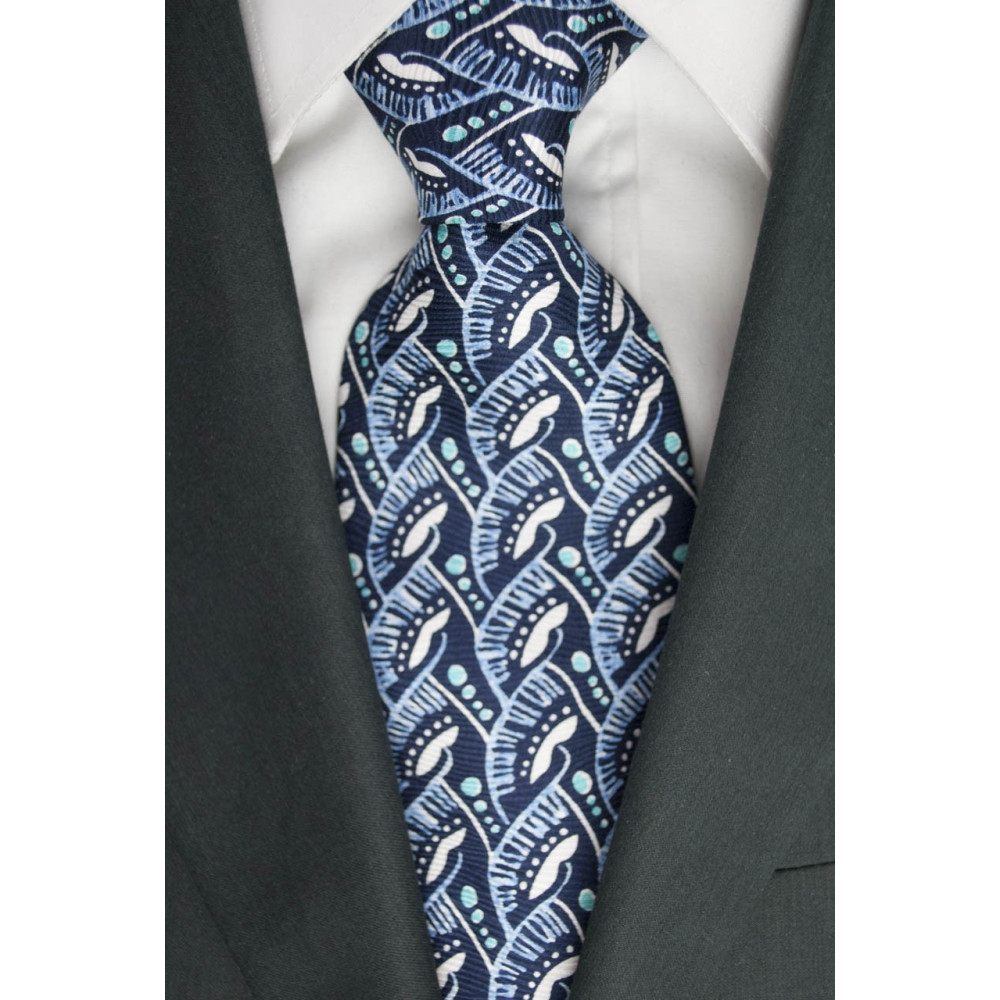 Tie Oliver Valentino Blue Fantasy blue and White - 100% Pure Silk