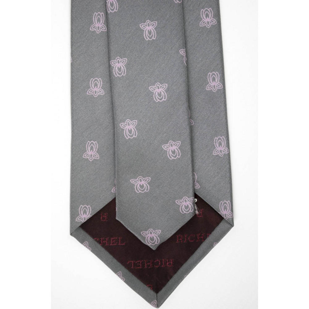Tie Gray Small Pink graphics - 100% Pure Silk - Made in Italy