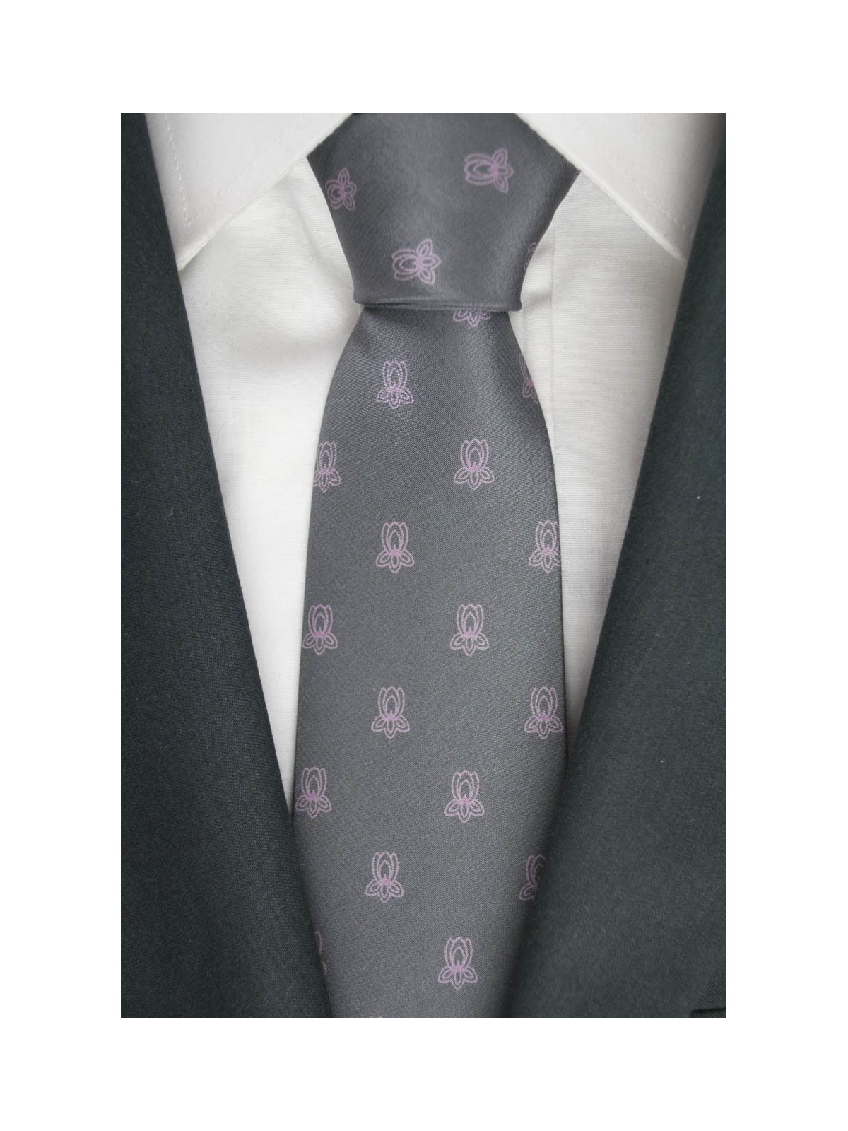Tie Gray Small Pink graphics - 100% Pure Silk - Made in Italy