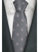 Cravatta Grigio Piccoli Disegni Rosa - 100% Pura Seta - Made in Italy