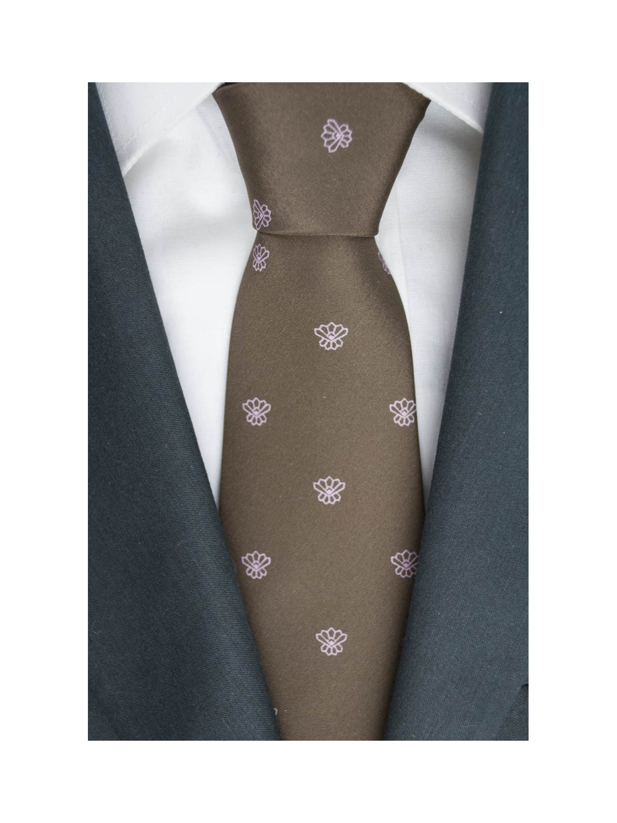 Brown corbata con Diseños Pequeños de color Rosa - 100% Pura Seda - Made in Italy