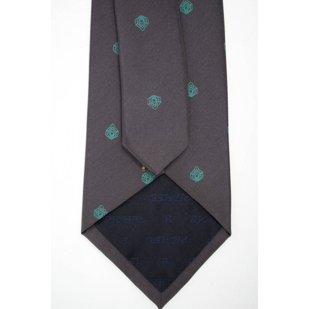Krawatte, Pflaume, Kleine Zeichnungen, Türkis - 100% Reine Seide - Made in Italy