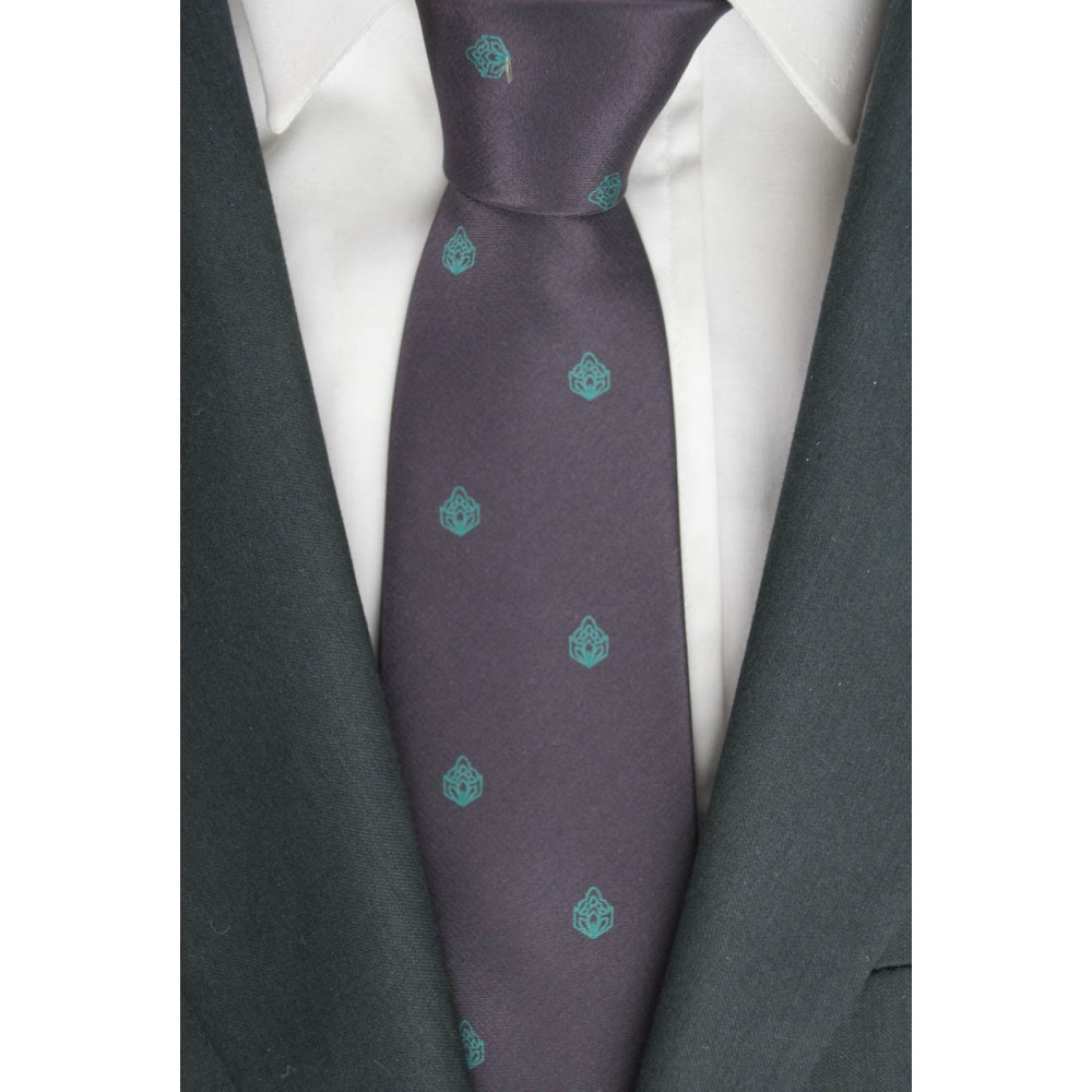 Krawatte, Pflaume, Kleine Zeichnungen, Türkis - 100% Reine Seide - Made in Italy