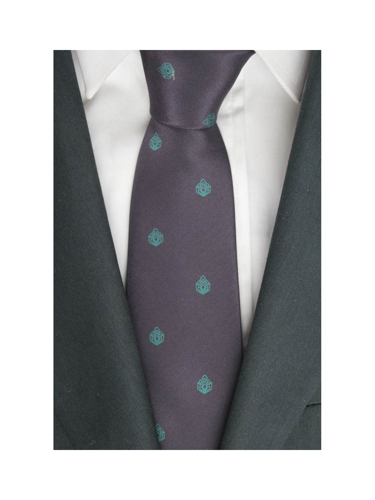 Tie Plum Small Designs Turquoise - 100% Pure Silk - Made in Italy