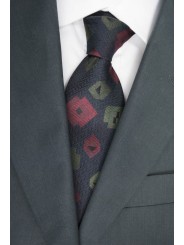 Krawatte Schwarz Karo-Muster in Gelb-und Orange - 100% Reine Seide