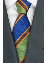 Cravatta Regimental Verde Blu Arancio - 100% Pura Seta