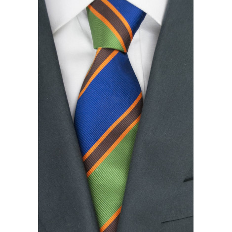 Regimental Tie Green Blue Orange - 100% Pure Silk