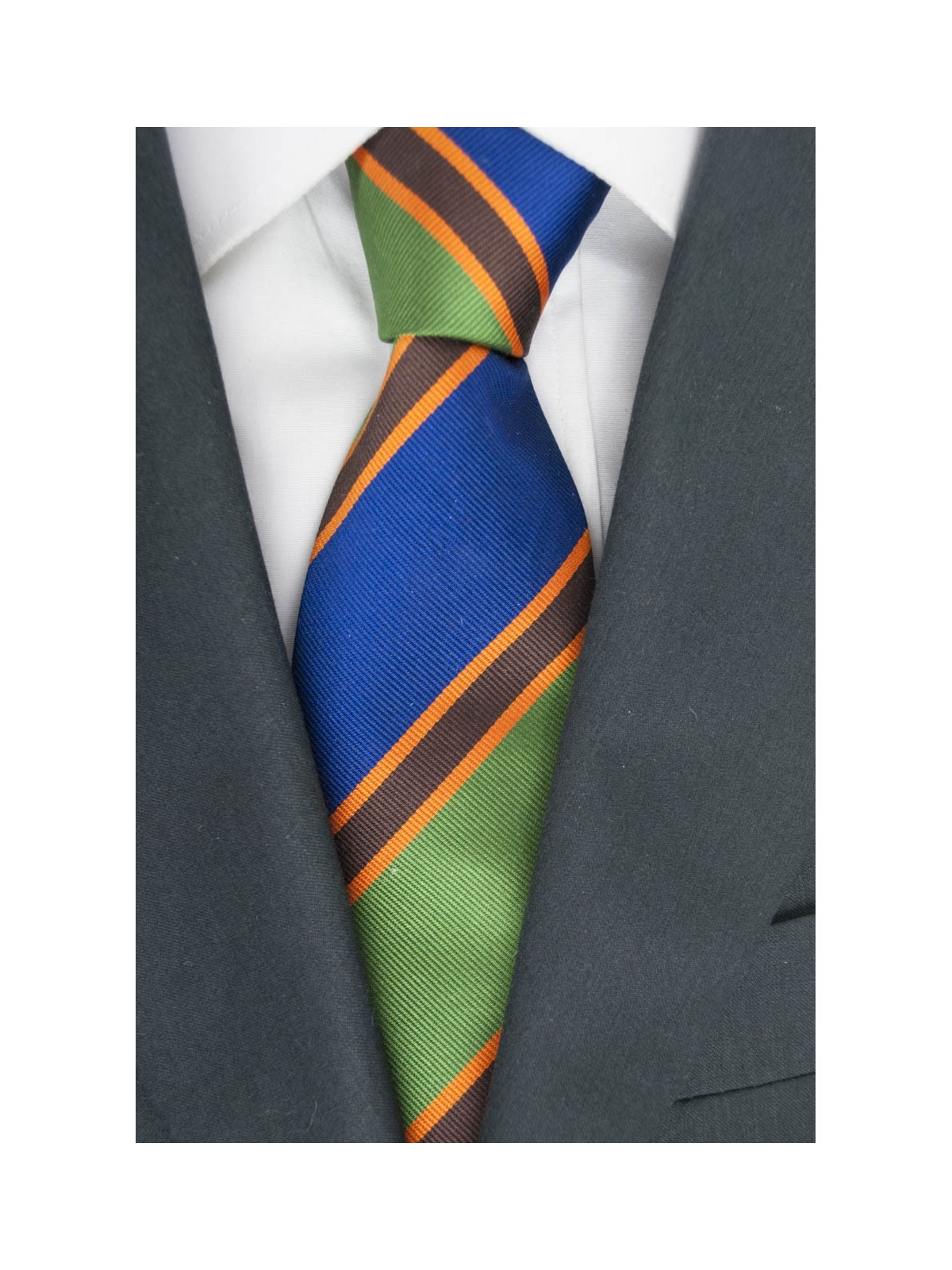 Cravatta Regimental Verde Blu Arancio - 100% Pura Seta