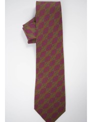 Cravatta Marrone Ocra Piccoli Disegni Rosso - 100% Pura Seta