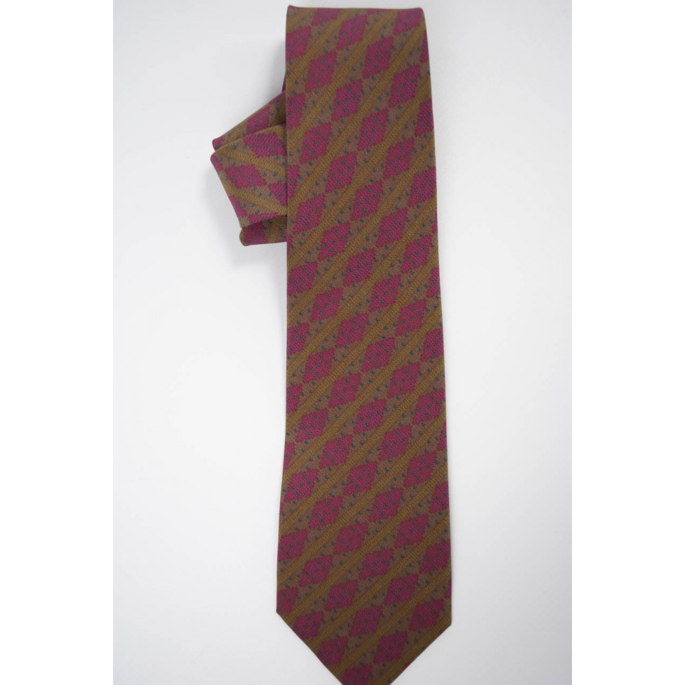 Tie Brown Ochre Small Designs Red - 100% Pure Silk