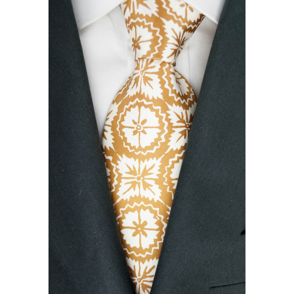 Cravatta Arancio Ruggine Disegno Fantasia - 100% Pura Seta