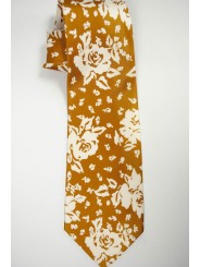 Cravatta Arancio Ruggine Disegno Rose Avorio - 100% Pura Seta