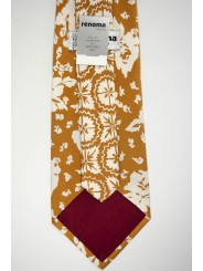 Cravatta Arancio Ruggine Disegno Rose Avorio - 100% Pura Seta