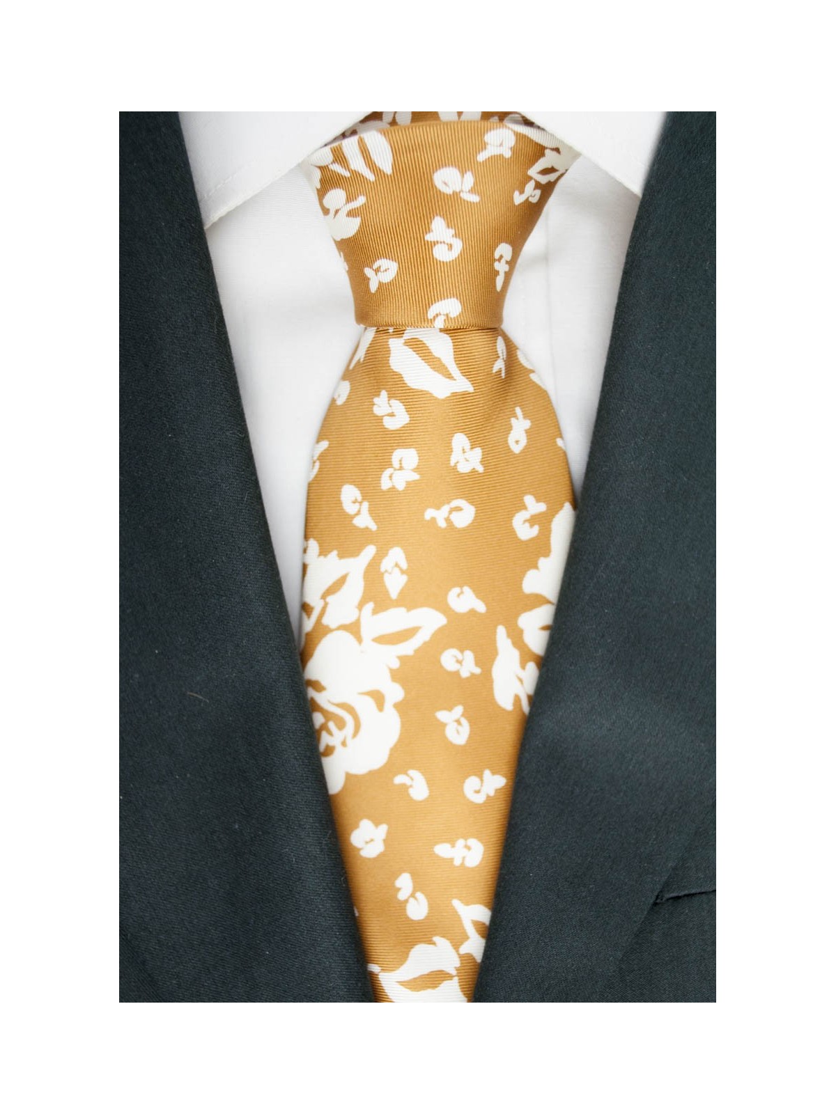 Tie Rust Orange Design Rose Ivory - 100% Pure Silk