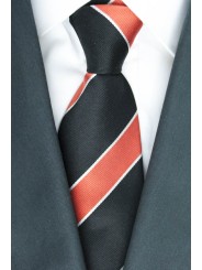 Cravatta Regimental Nero e Arancio - 100% Pura Seta