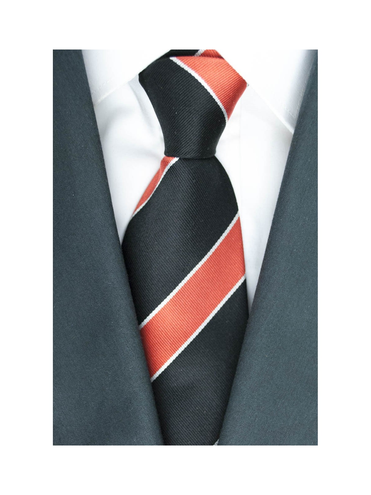 Krawatte Regimental in Schwarz und Orange - 100% Reine Seide