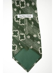 Grüne Krawatte Mit Kleinen Zeichnungen Weiss - 100% Reine Seide