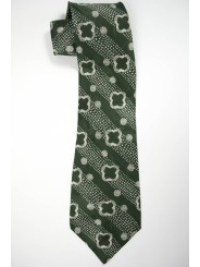 Green Tie With Small Designs White - 100% Pure Silk
