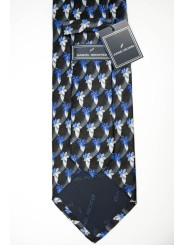 Tie Black with Designs in Blue and Gray - Daniel Hechter - 100% Pure Silk