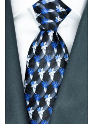 Krawatte Schwarz Muster in Bluette und Grau - Daniel Hechter - 100% Reine Seide