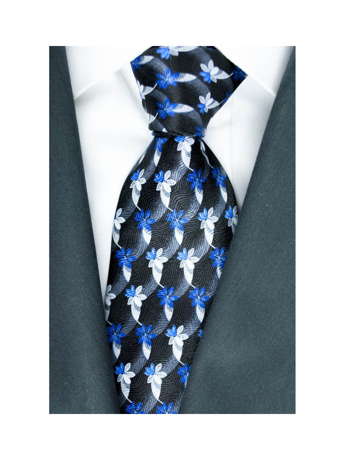 Cravatta Nero Disegni in Bluette e Grigio - Daniel Hechter - 100% Pura Seta