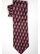 Tie Black with Designs in Red and Ivory - Daniel Hechter - 100% Pure Silk