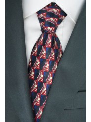 Corbata color Negro con Diseños en Rojo y Marfil - Daniel Hechter - 100% Pura Seda