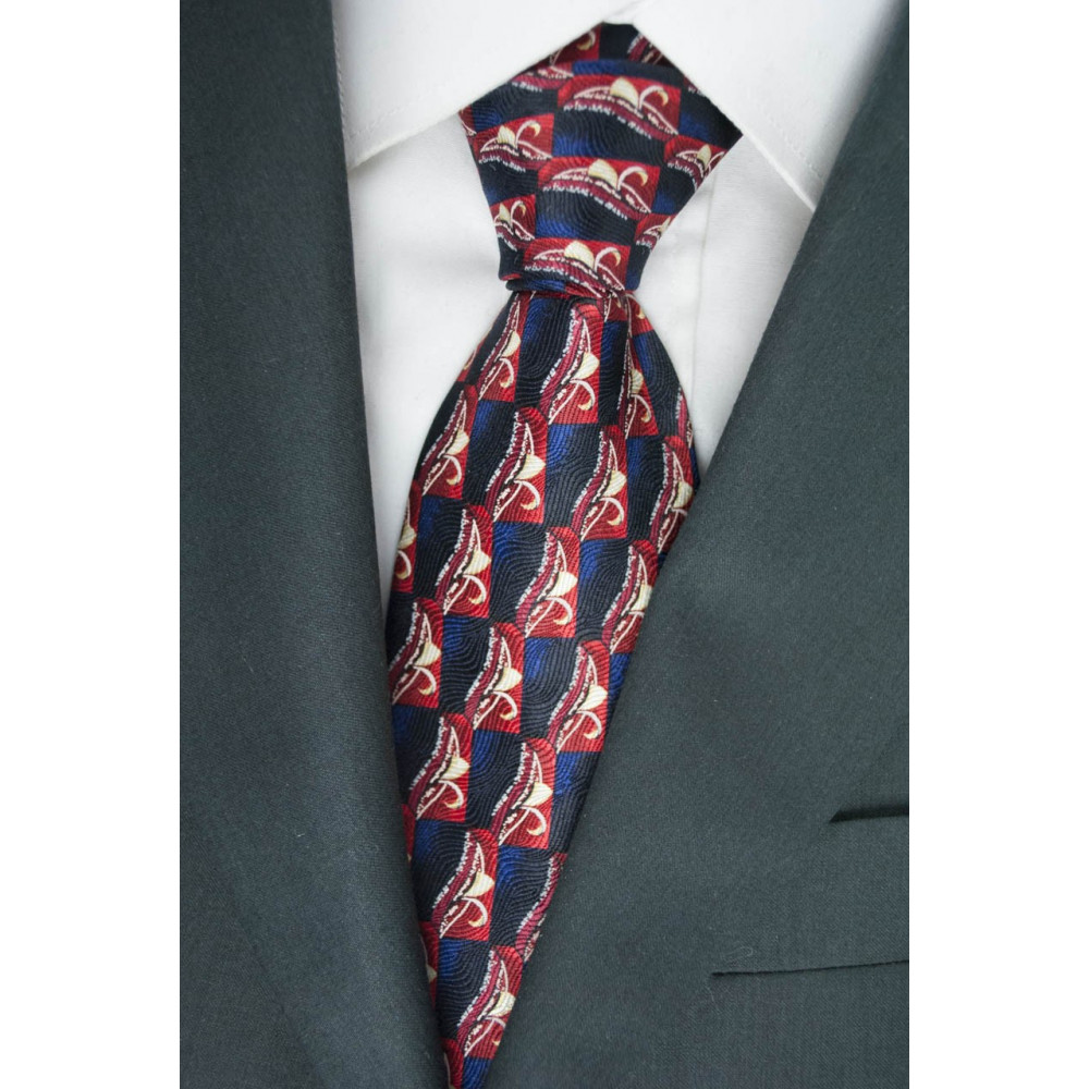 Corbata color Negro con Diseños en Rojo y Marfil - Daniel Hechter - 100% Pura Seda
