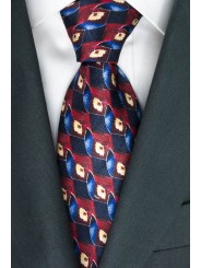 Krawatte Blau Muster in Rot und Elfenbein - Daniel Hechter - 100% Reine Seide