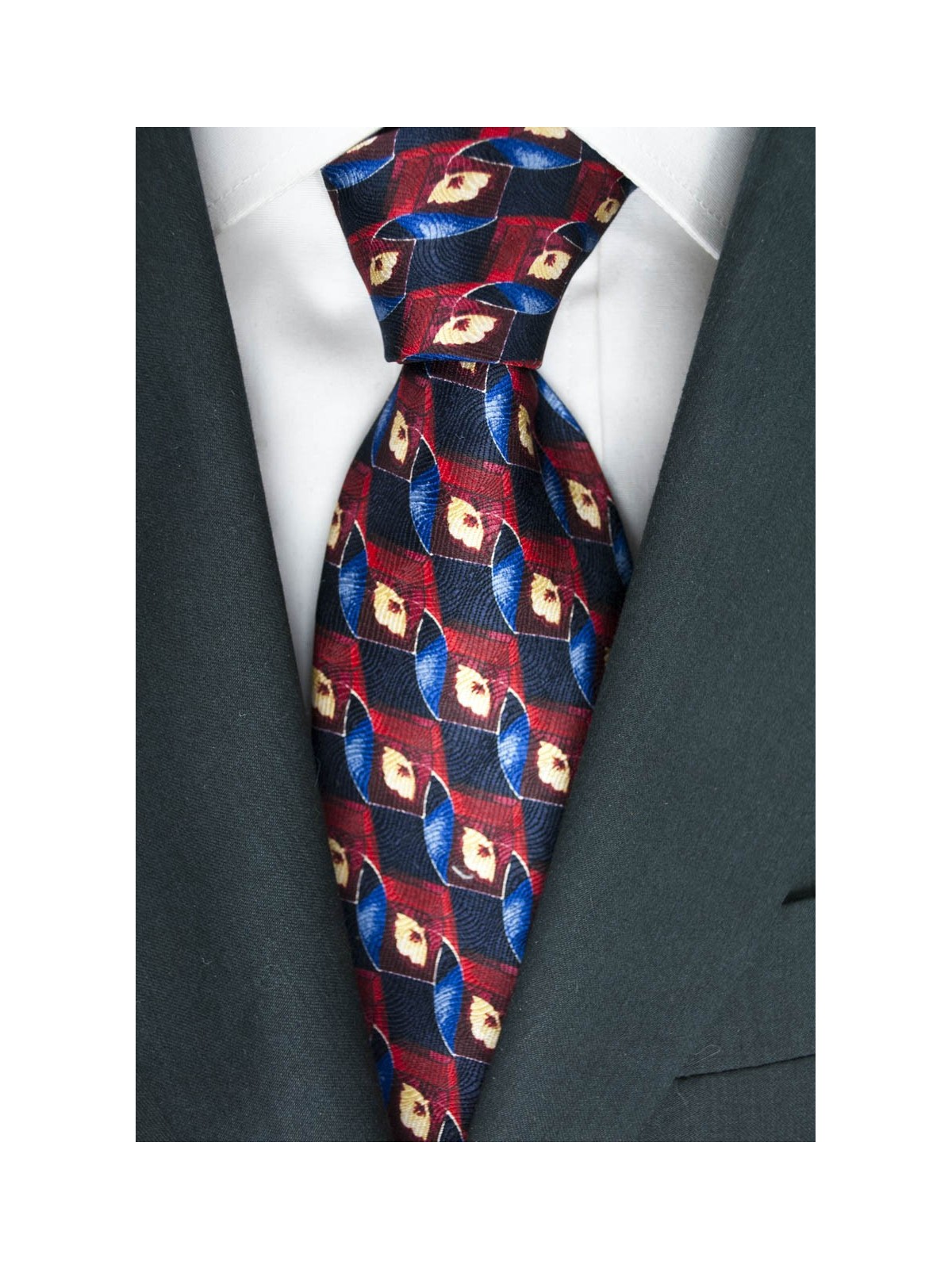 Blue tie with Designs in Red and Ivory - Daniel Hechter - 100% Pure Silk