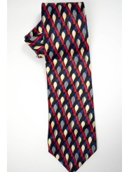 Cravatta Blu Disegni in Rosso Avorio Grigio - Daniel Hechter - 100% Pura Seta