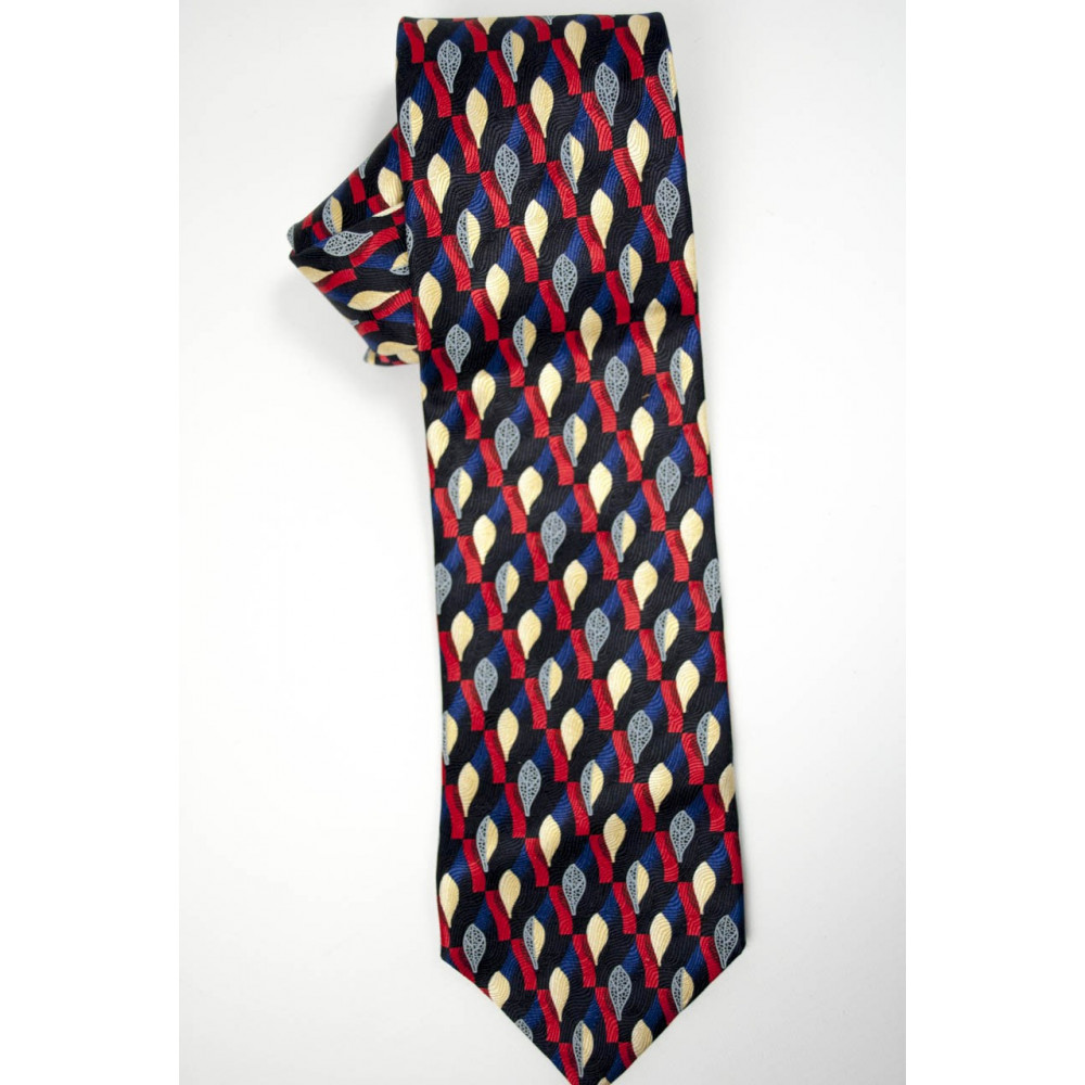 Blue tie with Designs in Red, Ivory-Gray - Daniel Hechter - 100% Pure Silk