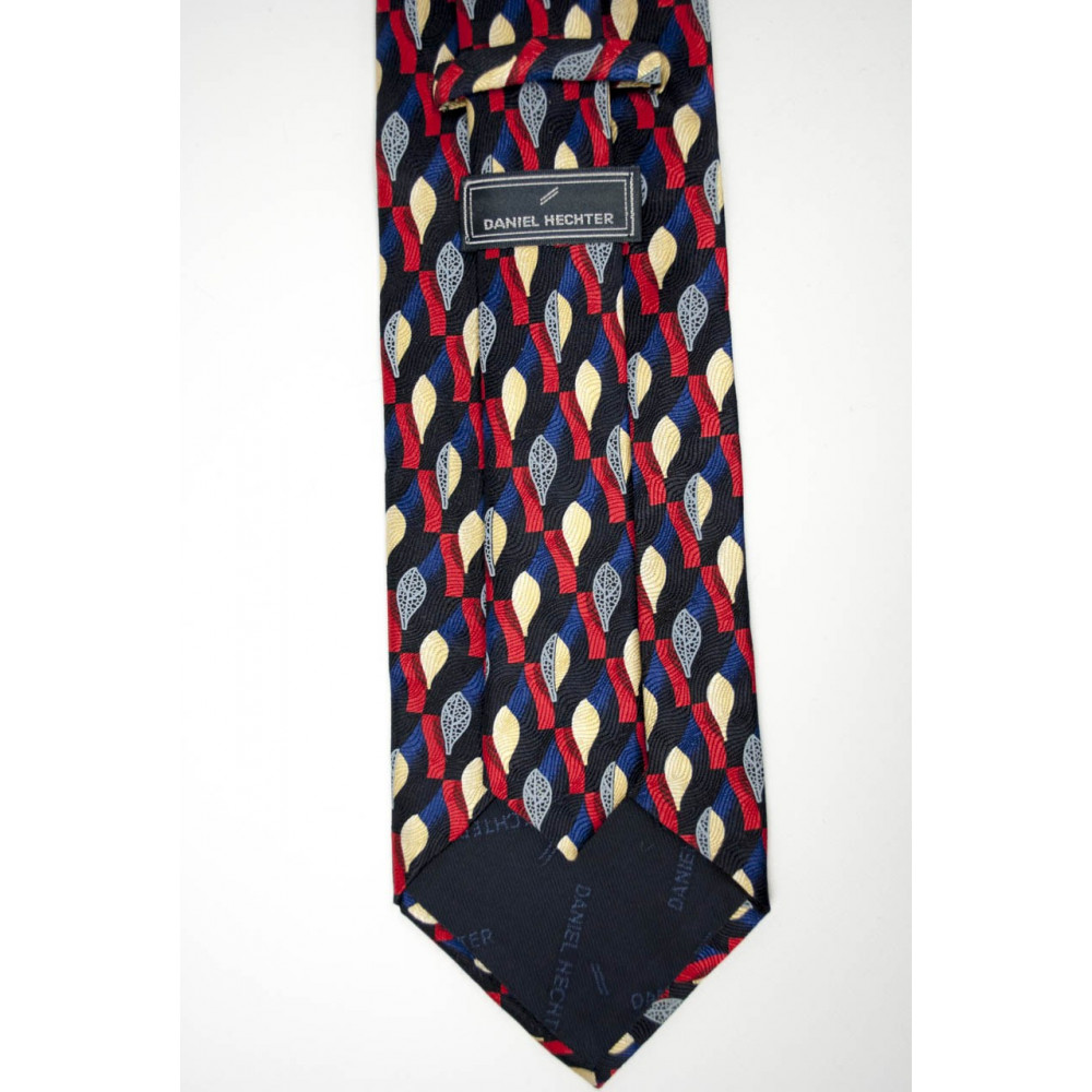 Krawatte Blau Muster in Rot, Elfenbein-Grau - Daniel Hechter - 100% Reine Seide