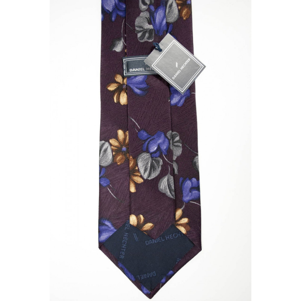 Corbata color Burdeos Floral Púrpura y de color Beige - Daniel Hechter - 100% Pura Seda
