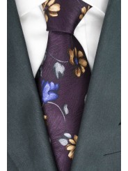 Krawatte Bordeaux Floral Lila und Beige - Daniel Hechter - 100% Reine Seide