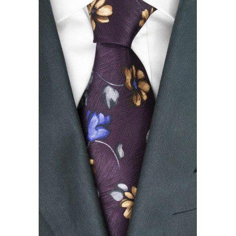 Tie Burgundy Floral Purple and Beige - Daniel Hechter - 100% Pure Silk
