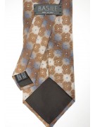 Tie Beige Small Geometric Designs Brown - Basile - 100% Pure Silk