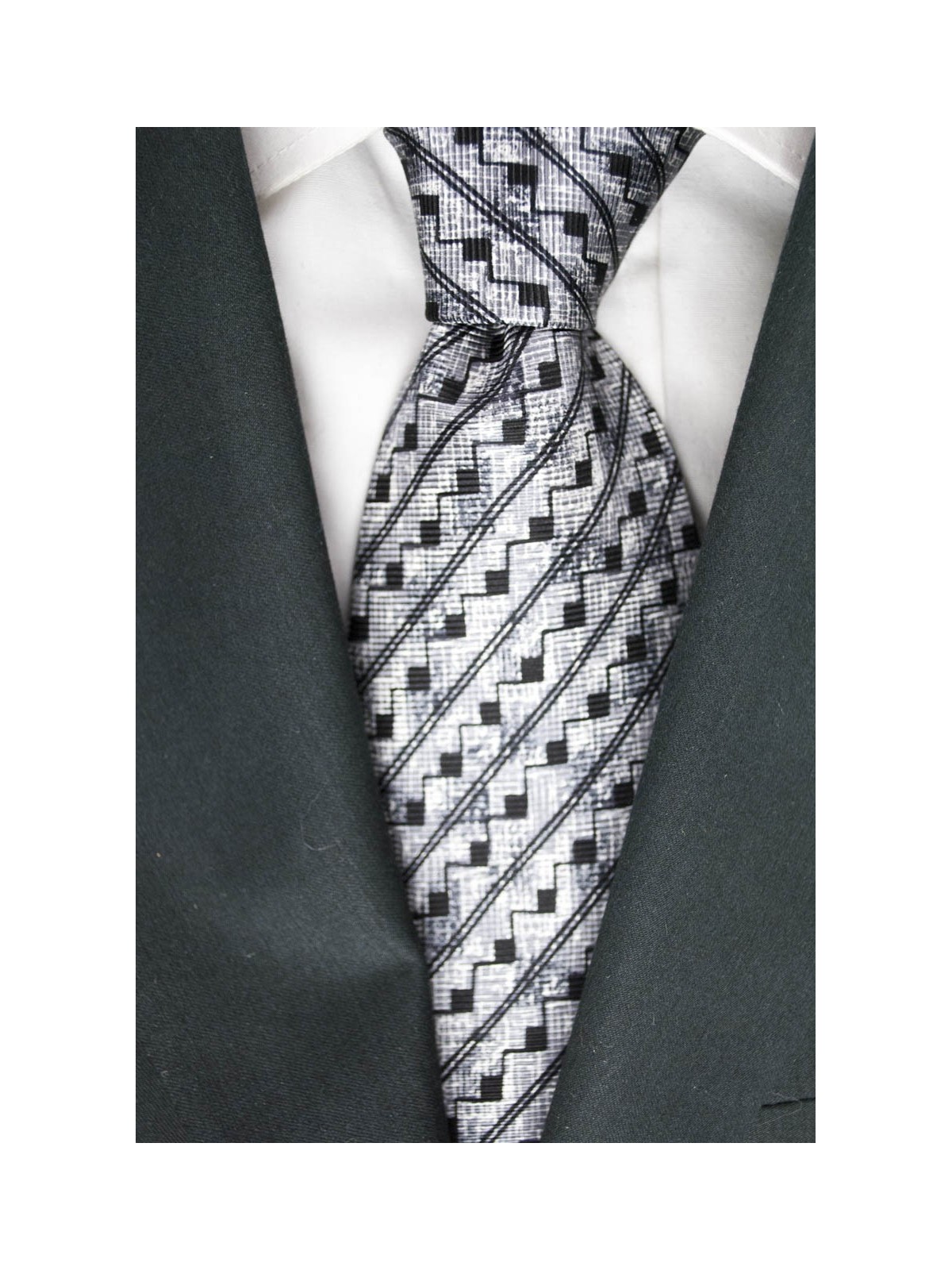 Tie Light Grey Small Geometric Designs Black - Basile - 100% Pure Silk