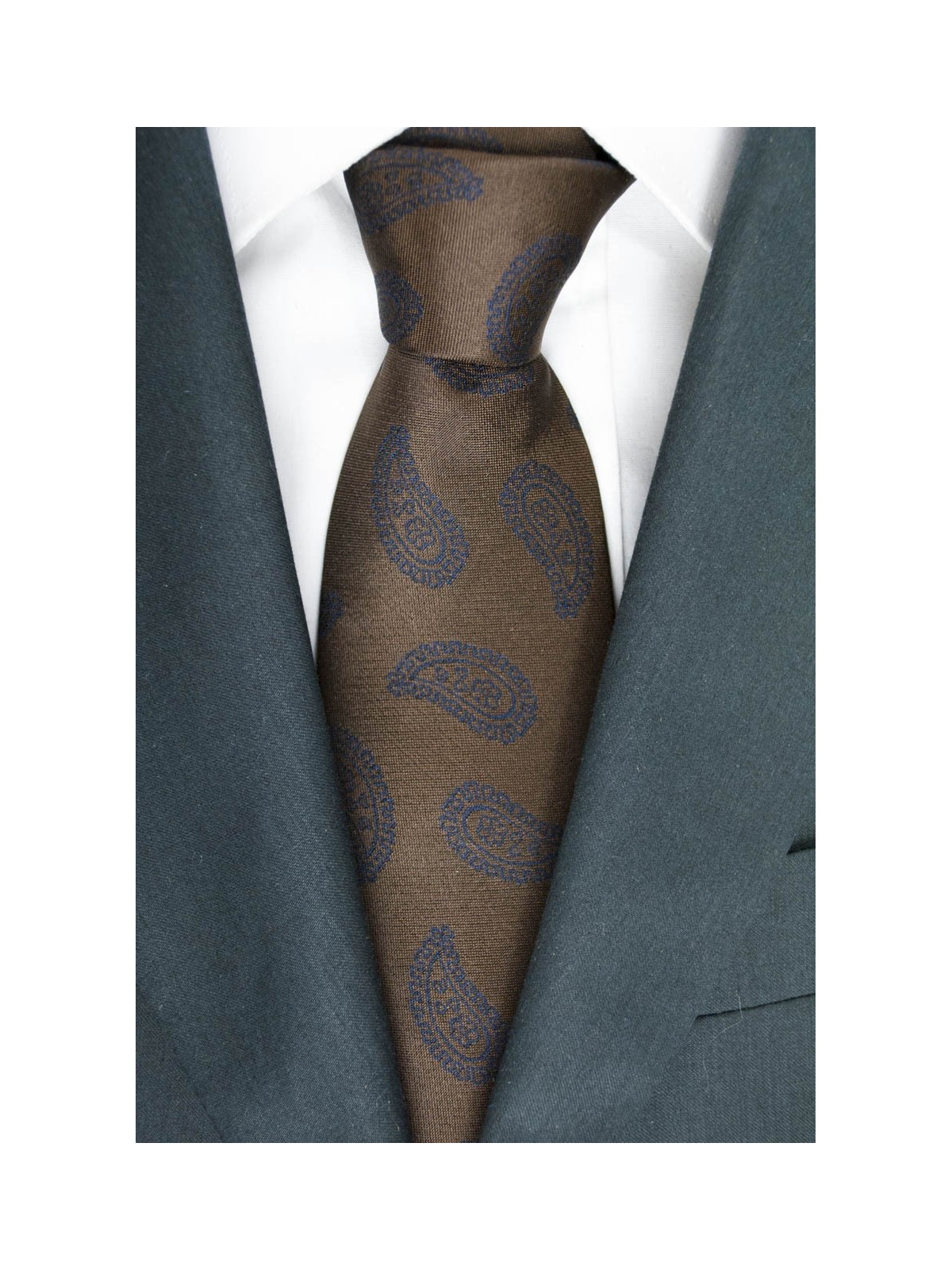 Cravatta Marrone Disegni Cachemire Blu - Basile - 100% Pura Seta