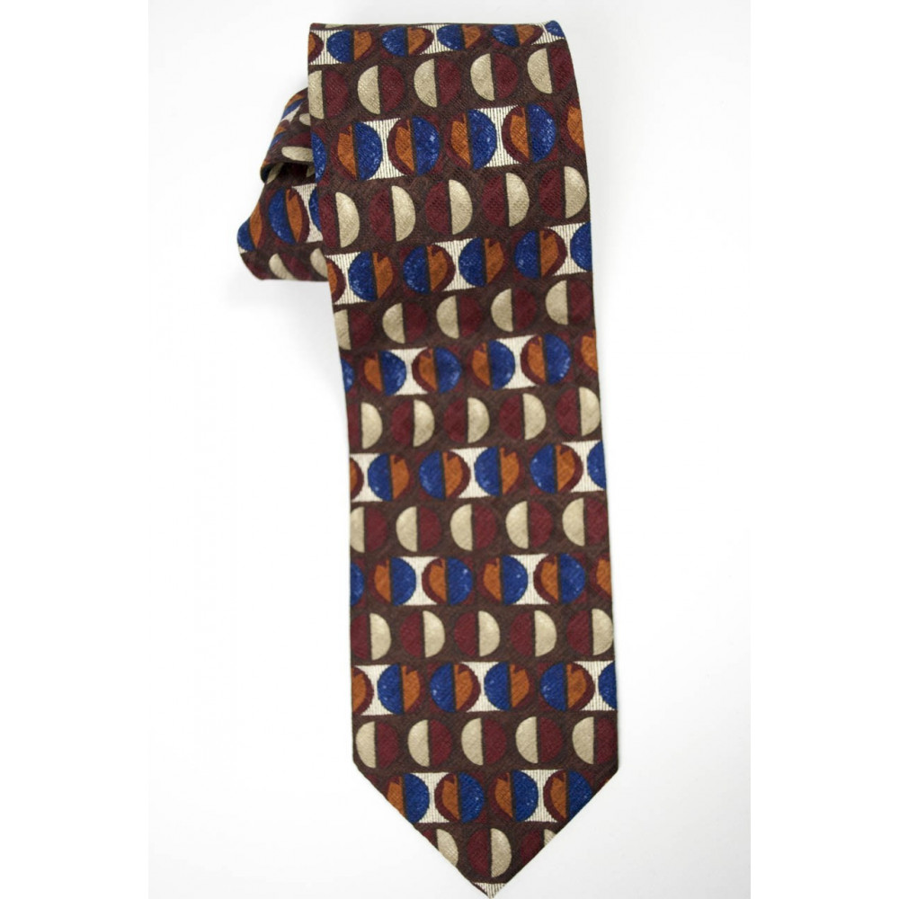 Cravatta Marrone Disegni Geometrici Vari Colori - Basile - 100% Pura Seta