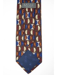 Cravatta Marrone Disegni Geometrici Vari Colori - Basile - 100% Pura Seta