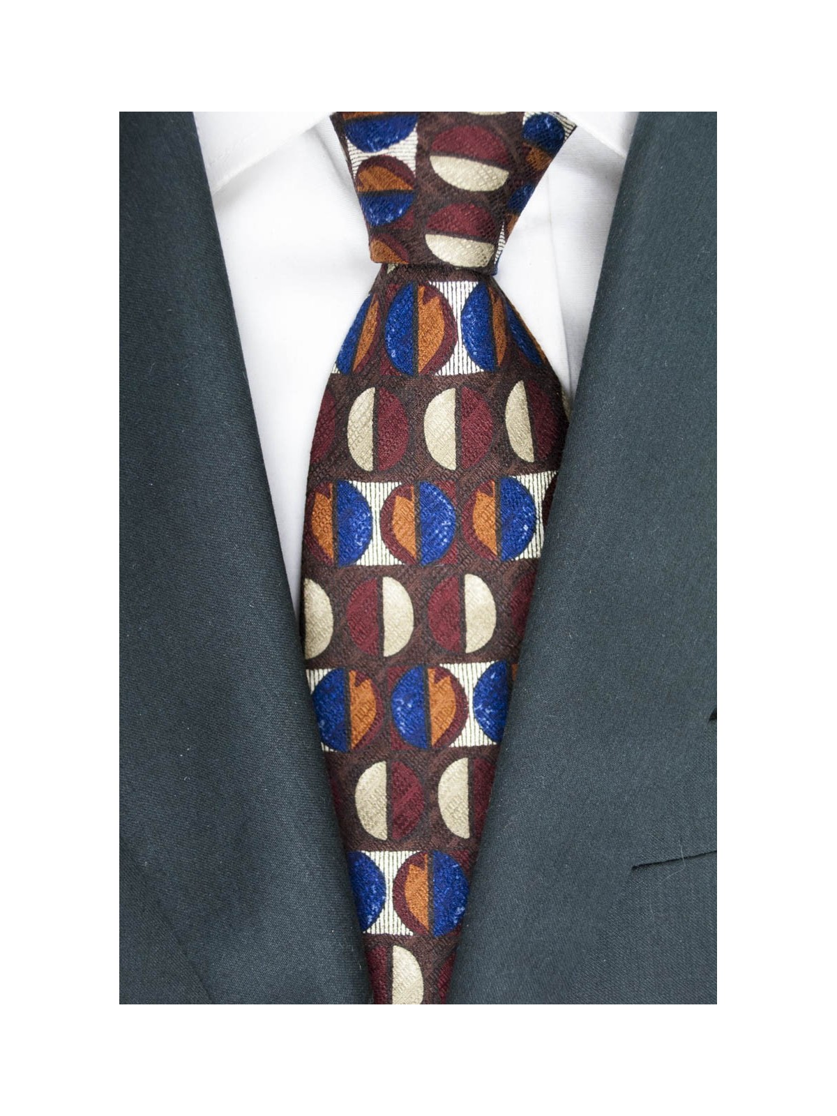 Braune Krawatte Geometrische Muster In Verschiedenen Farben - Basile - 100% Reine Seide
