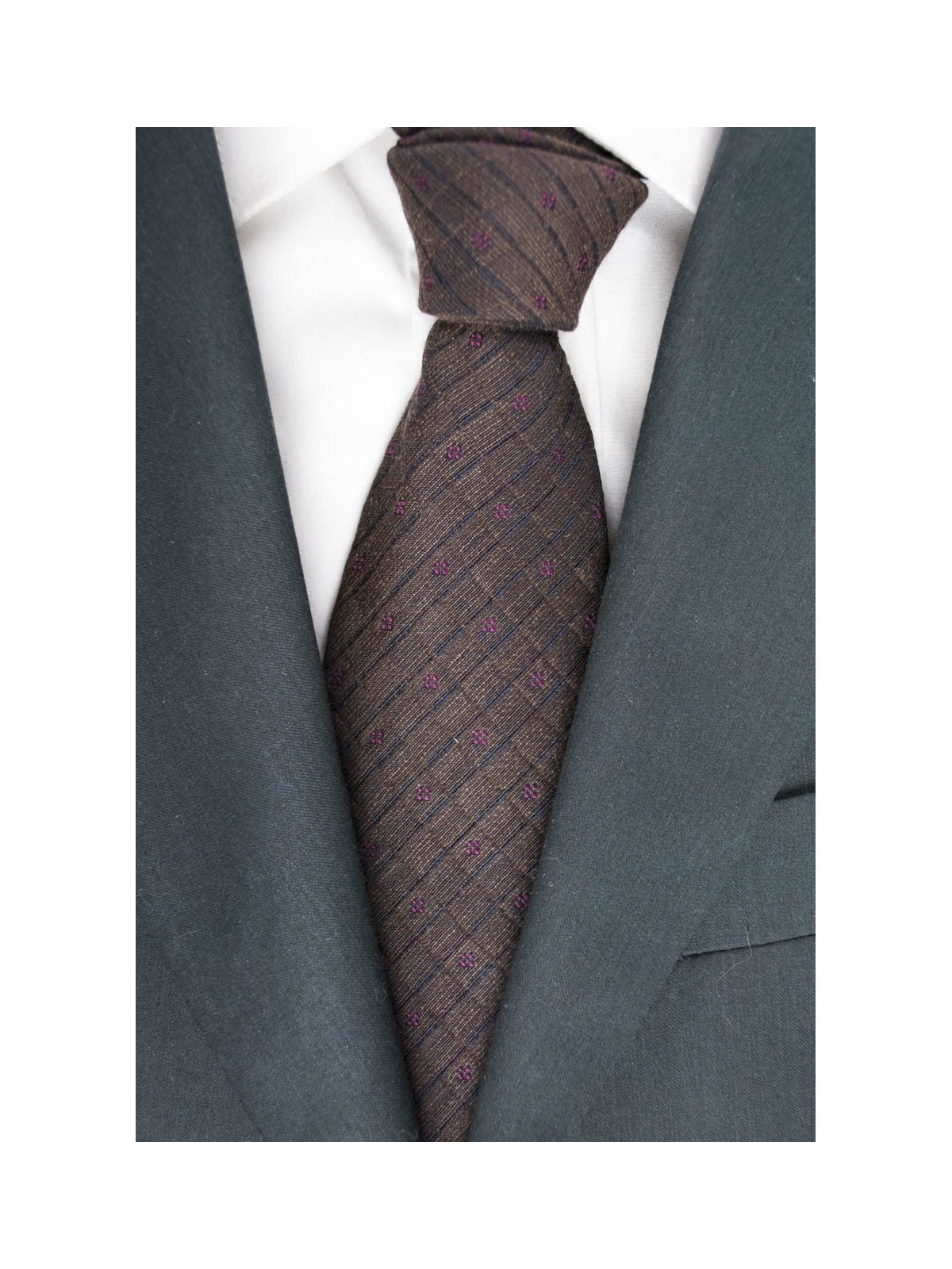 Corbata Color Marrón Diseños Geométricos De Regimiento - Basile - 100% Pura Seda