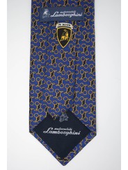 Blaue Krawatte Mit Kleinen Zeichnungen Lamborghini - 1018 - 100% Reine Seide